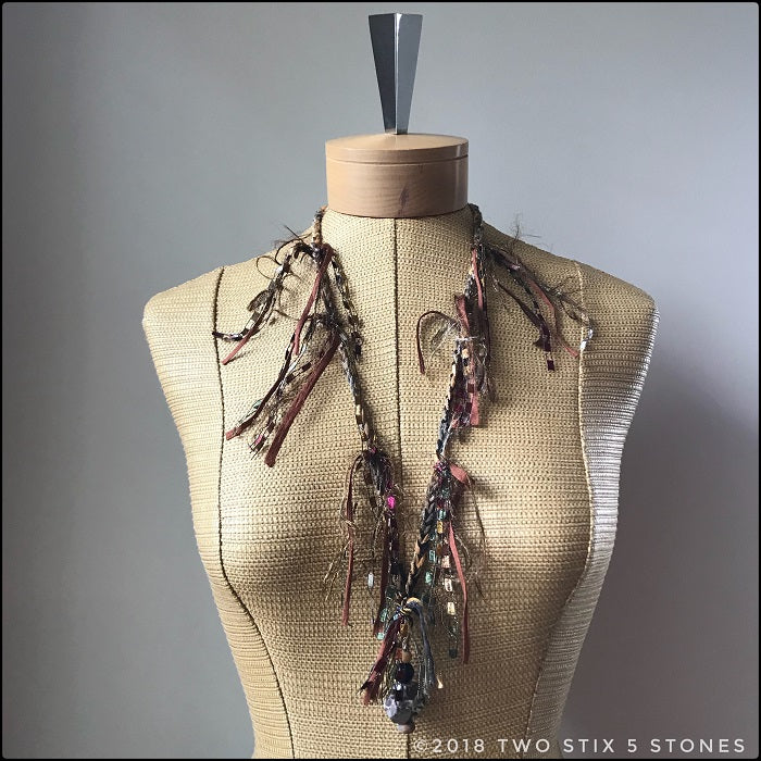 Brown Tweed Fiber Necklace w/Stones (FSB01)