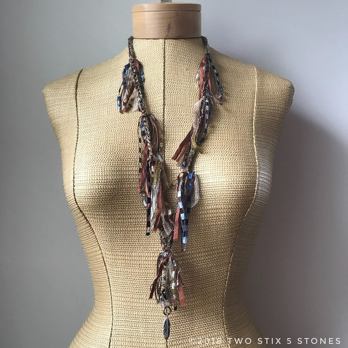 Tan Toned Fiber Necklace w/Stones (FSB03)