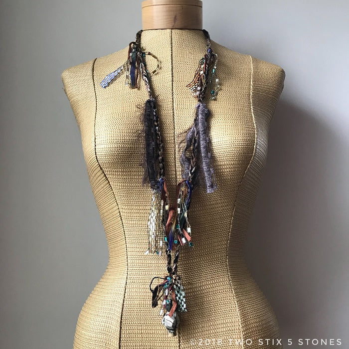 Brown & Black Tweed Fiber Necklace w/Stones (FSB05)