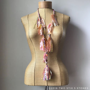 Pink & Yellow Toned Fiber Necklace w/Stones (FSB06)