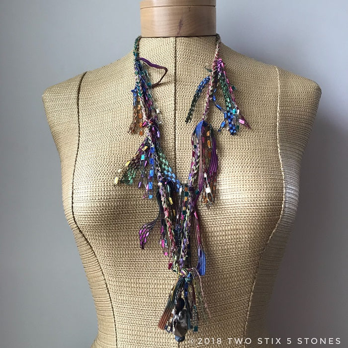 Multi-Colored Tweed Fiber Necklace w/Stones (FSB08)