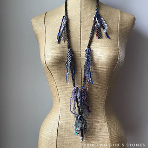 Black Tweed Fiber Necklace w/Stones (FSB20)