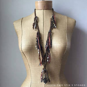 Brown Tweed Fiber Necklace w/Stones (FSB24)