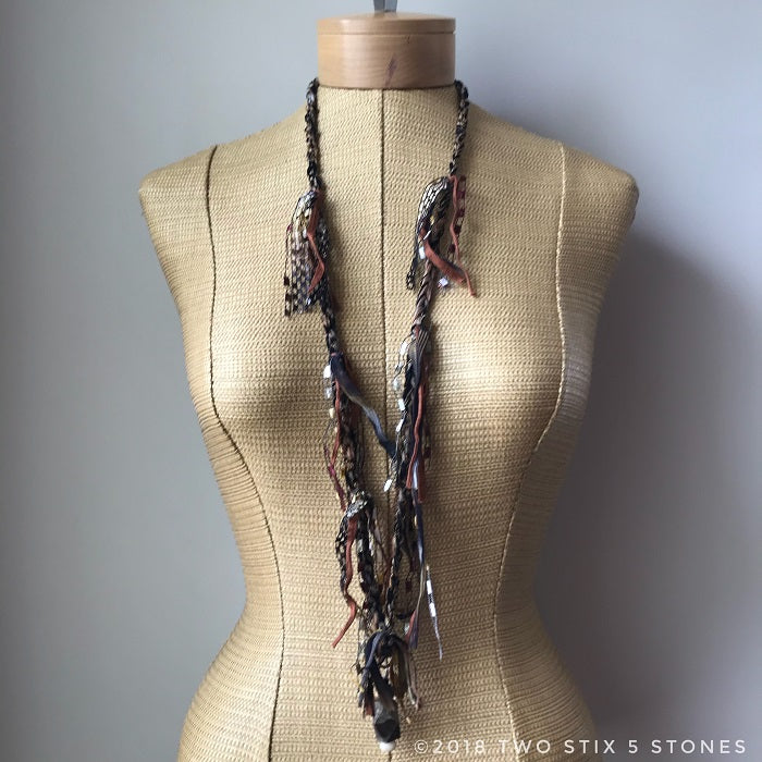 Brown Toned Fiber Necklace w/Stones (FSB25)