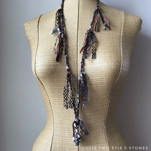 Brown & Black Tweed Fiber Necklace w/Stones (FSB27)