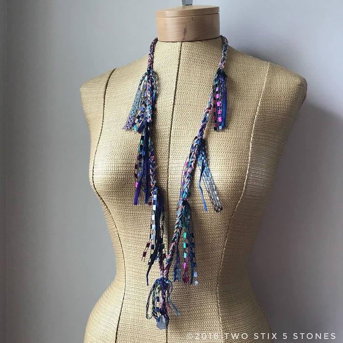 Pink & Blue Toned Fiber Necklace w/Stones (FSB28)