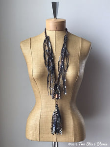 Brown Tweed Fiber Necklace w/Stones