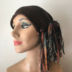 Black & Brown Tweed *Funky Chic Hat* w/Metallic Accents (FH52)