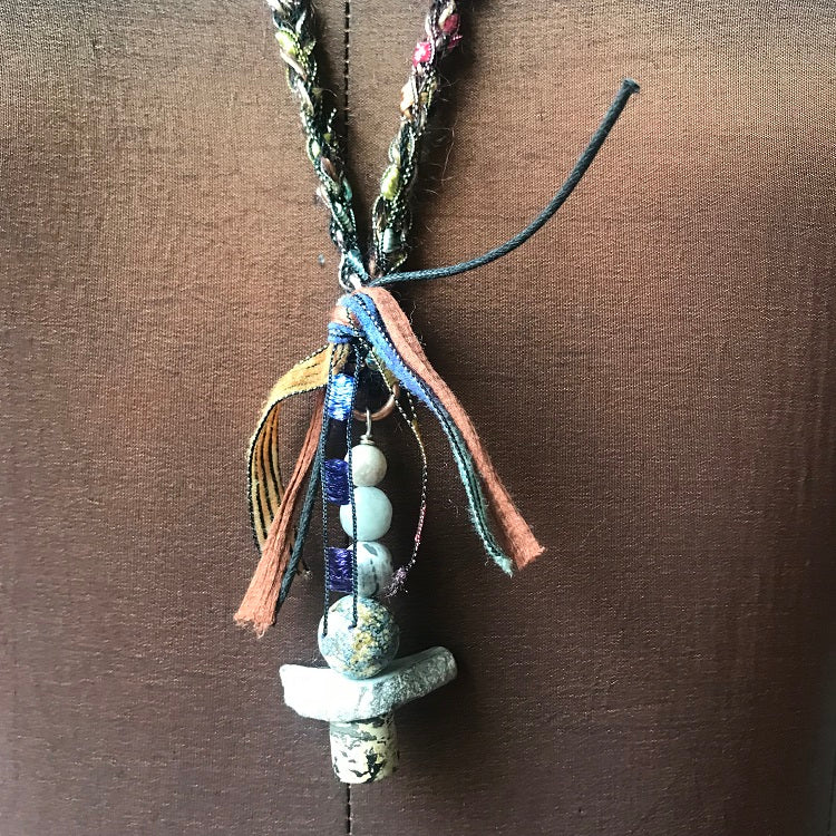 Fiber Necklace w/Stones, (NF36)