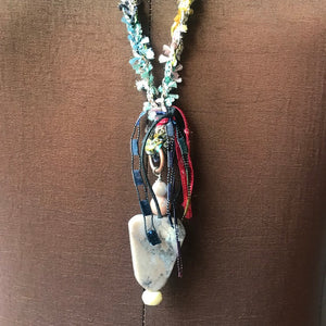 Fiber Necklace w/Stones, (NF35)