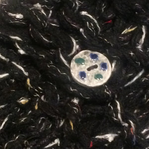 Black Tweed Shawl w/Tassel & Ceramic Button