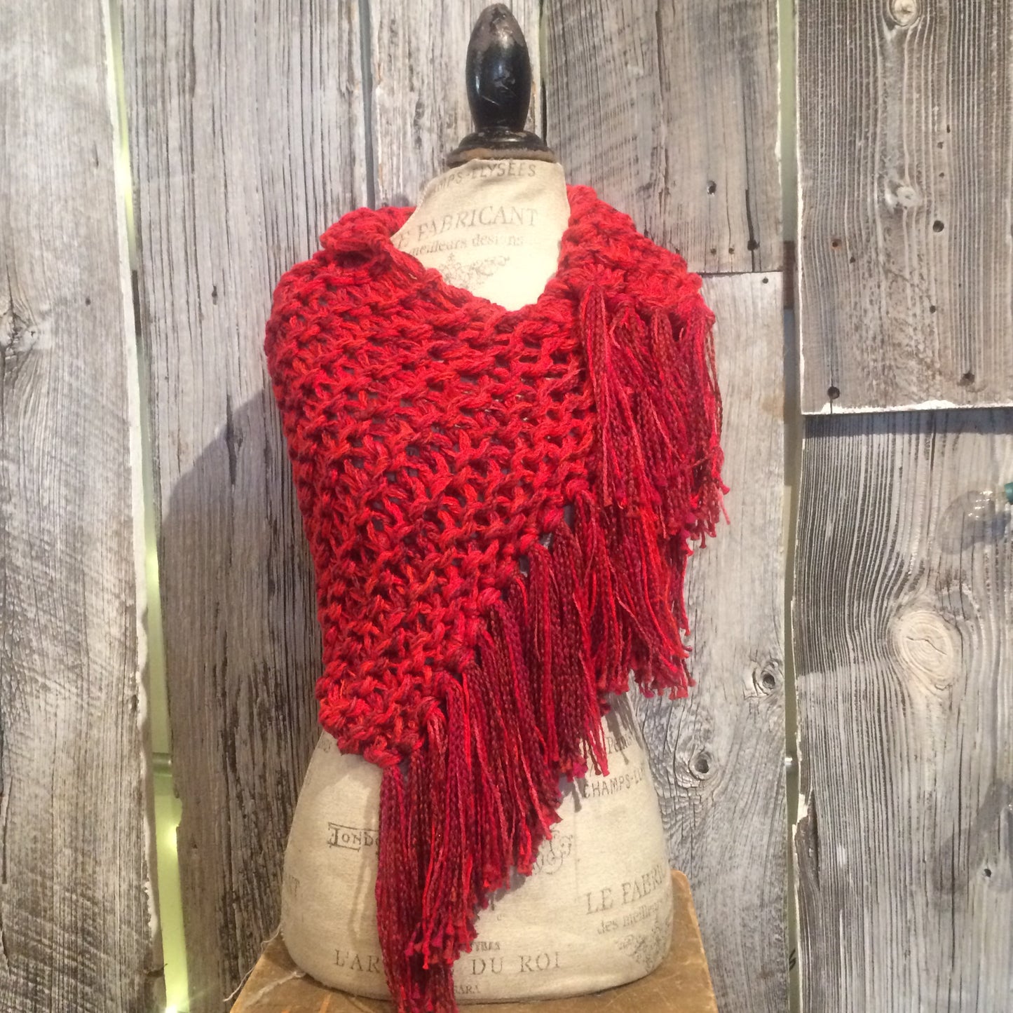 Red Tweed Shawl w/Fringe