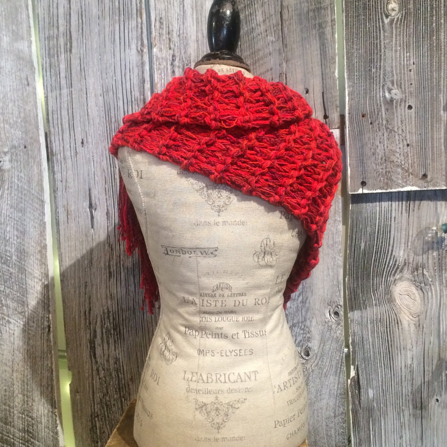 Red Tweed Shawl w/Fringe