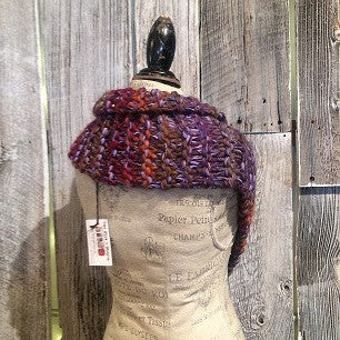 Orange Purple Variegated Wool Tweed Shawl w/Fringe