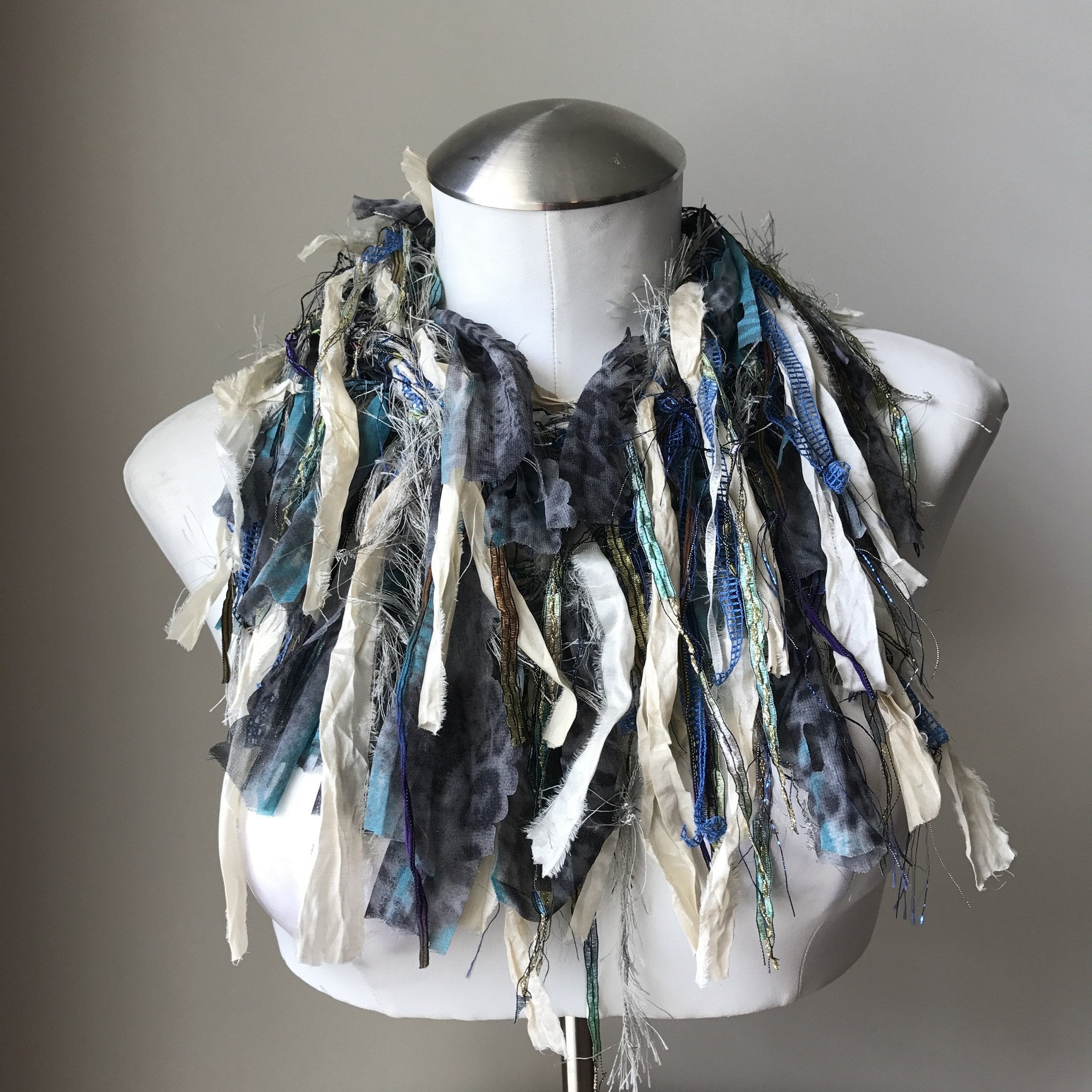 Blue & Natural Toned Exotic Scarf, (ES01)