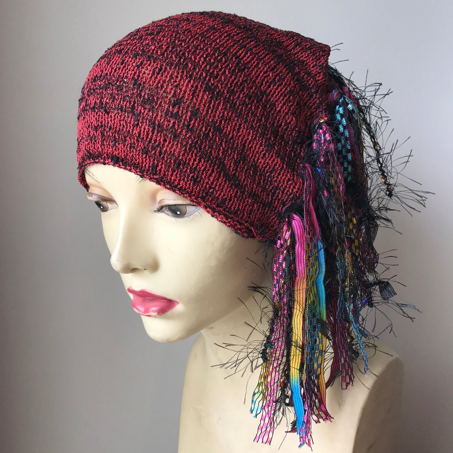 Deep Red & Black Tweed Funky Chic Hat, (FH28)