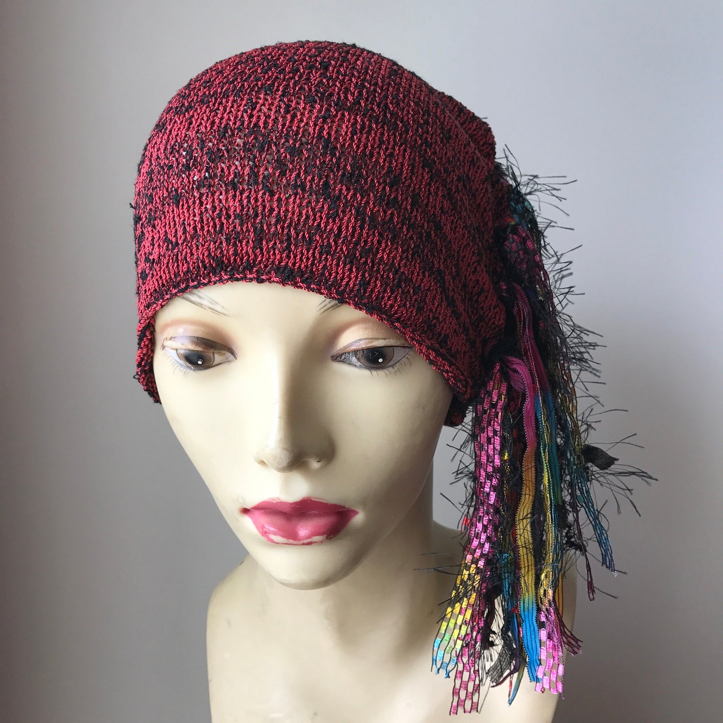 Deep Red & Black Tweed Funky Chic Hat, (FH28)