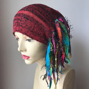 Deep Red & Black Tweed Funky Chic Hat, (FH22)