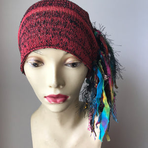 Deep Red & Black Tweed Funky Chic Hat, (FH22)