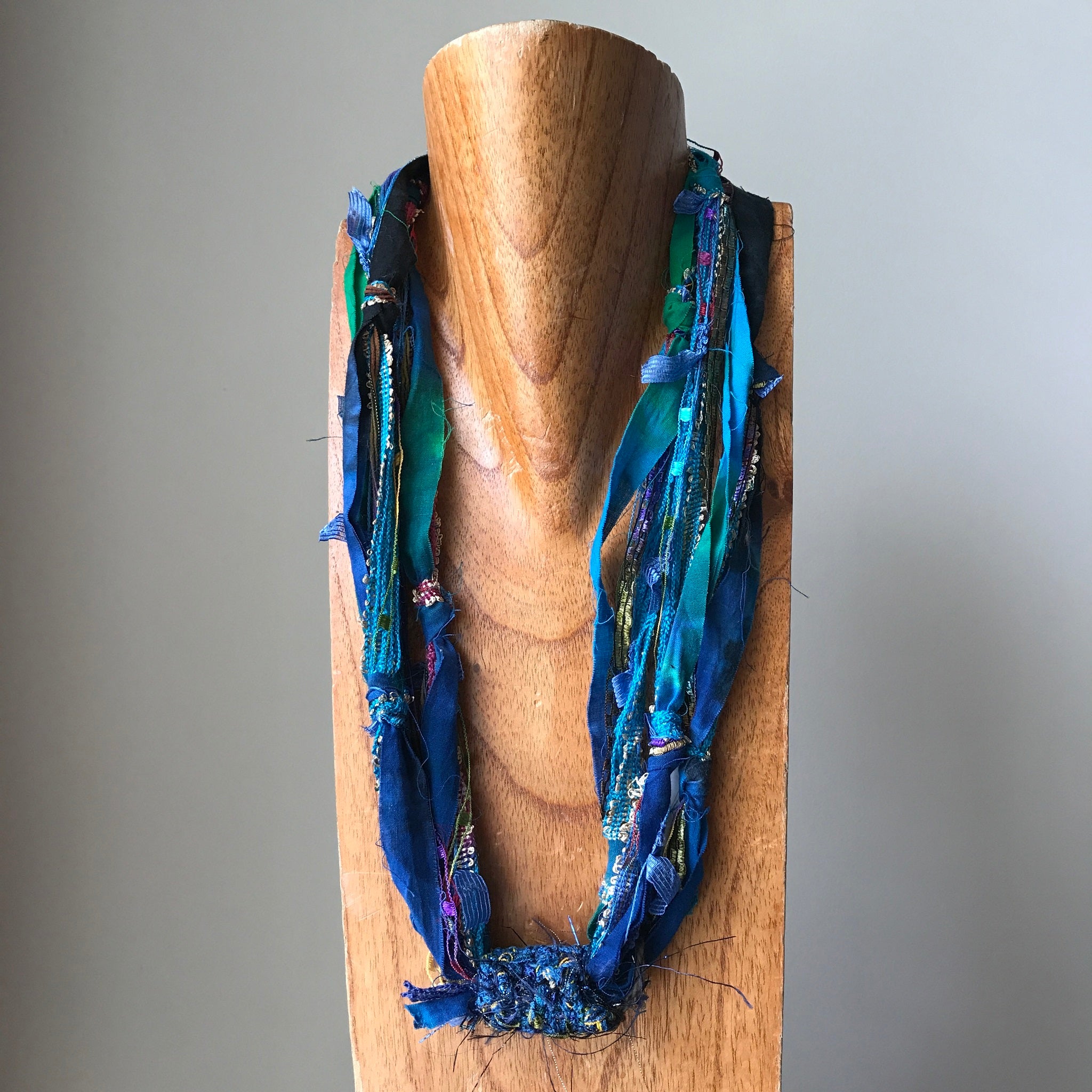 Blue Toned Fiber Necklace, (FN716)
