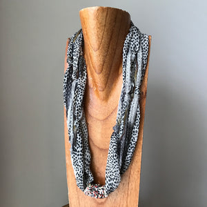 Black & Grey Toned Fiber Necklace, (FN714)