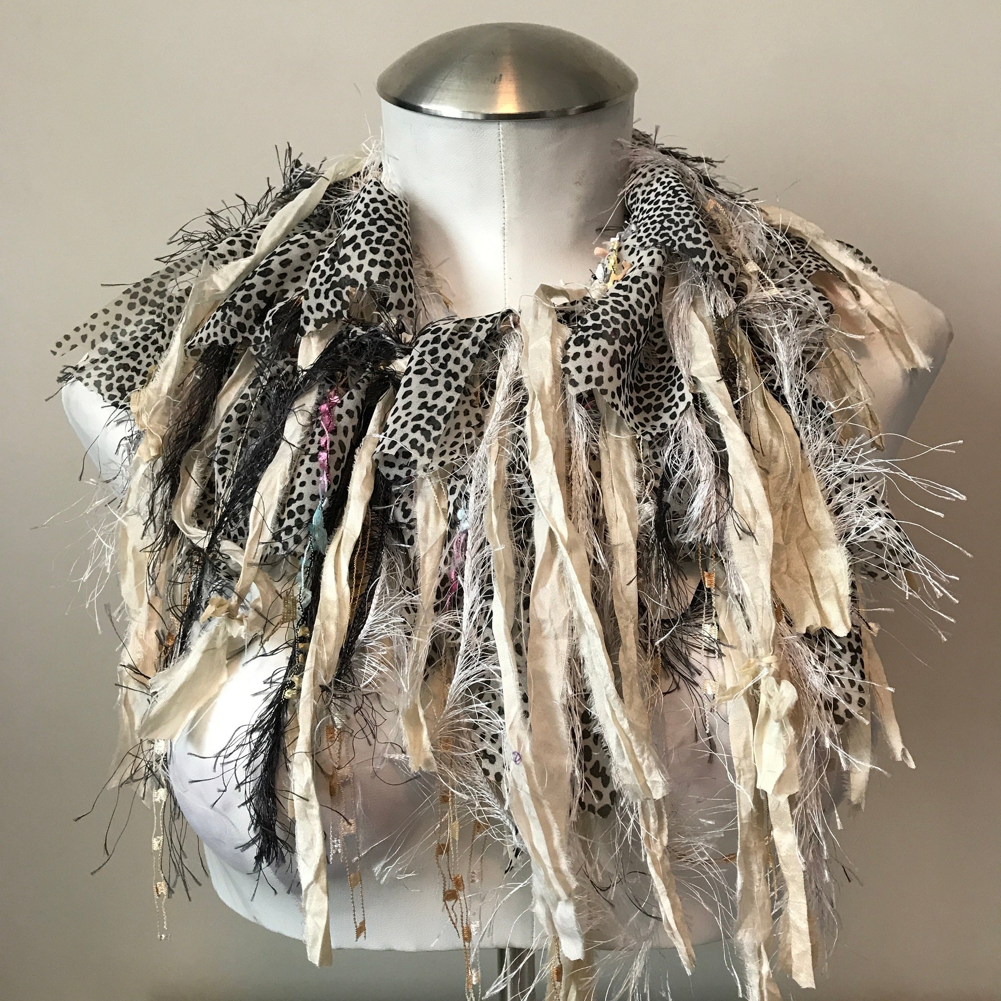 Natural Cream & Black Exotic Scarf, (ES09)