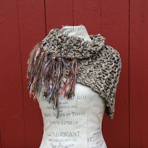 Grey Tweed Shawl w/Fringe