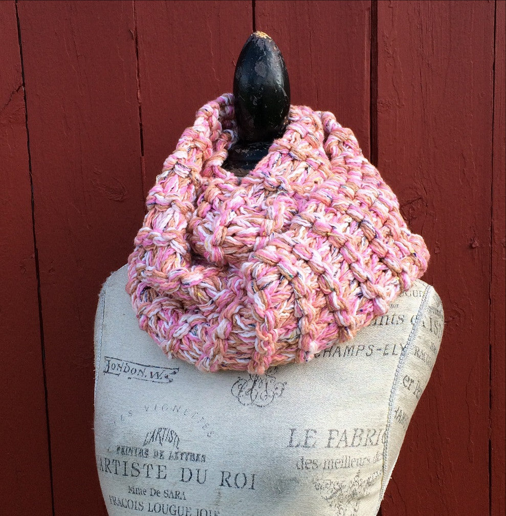 Pink Tweed Infinity Scarf