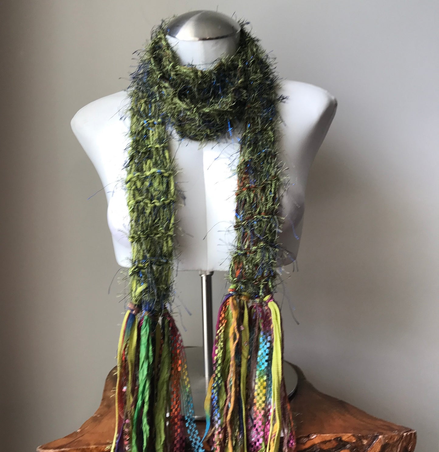 Green Funky Chic Metallic Scarf w/Purple Accents, (LS01)