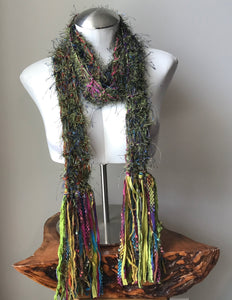 Green Funky Chic Scarf w/Purple & Pink Accents, (LS02)