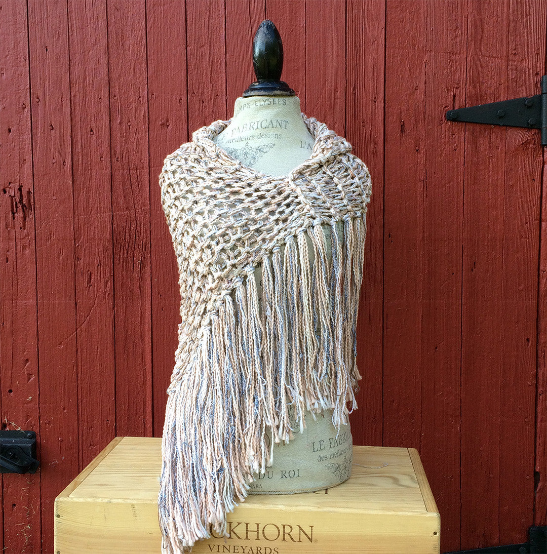 Natural Peach Tweed Shawl w/Fringe