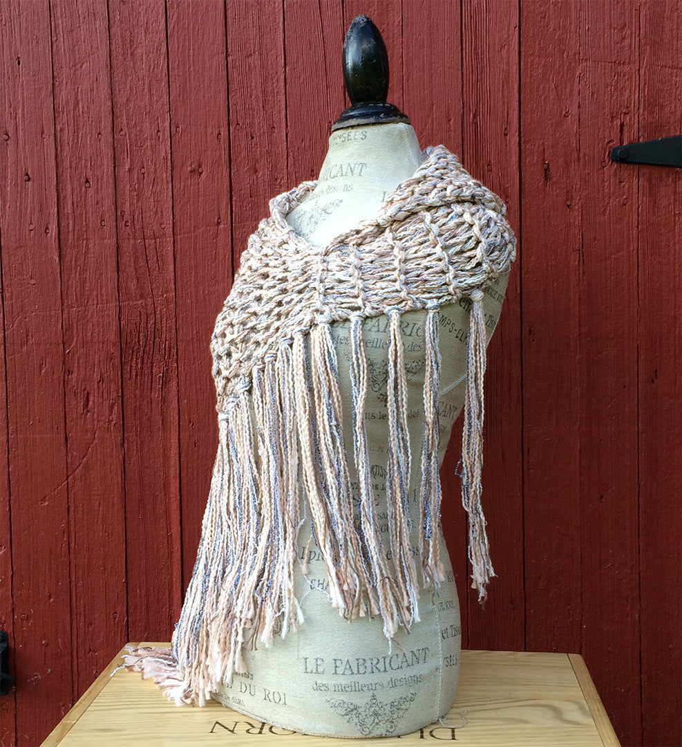 Natural Peach Tweed Shawl w/Fringe