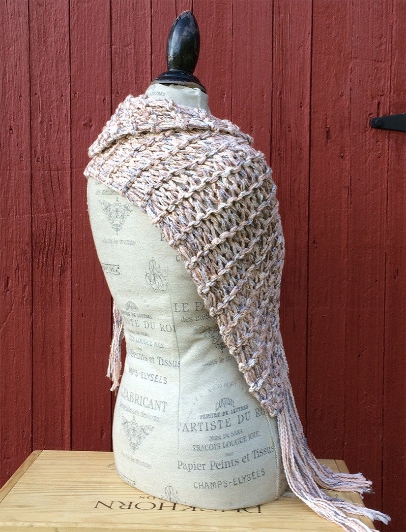 Natural Peach Tweed Shawl w/Fringe