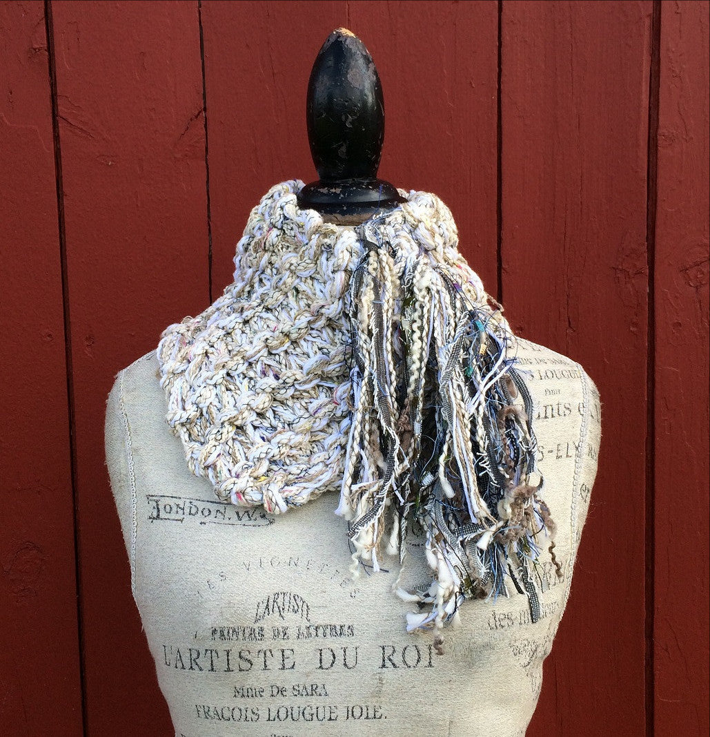 Oatmeal Tweed Shawlette w/Fringe