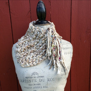 Oatmeal Tweed Shawlette w/Fringe