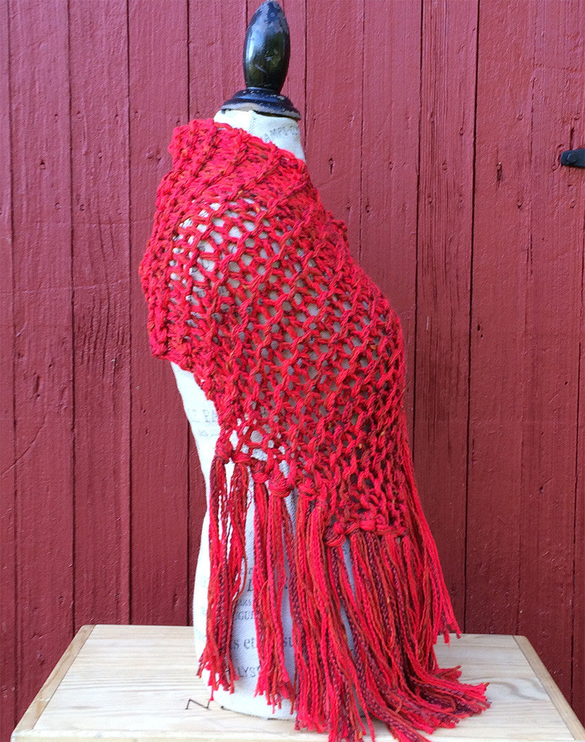 Red Tweed Shawl w/Fringe & Button