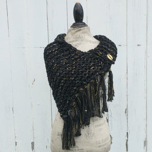 Luxe Dense Black Tweed Shawl w/Fringe