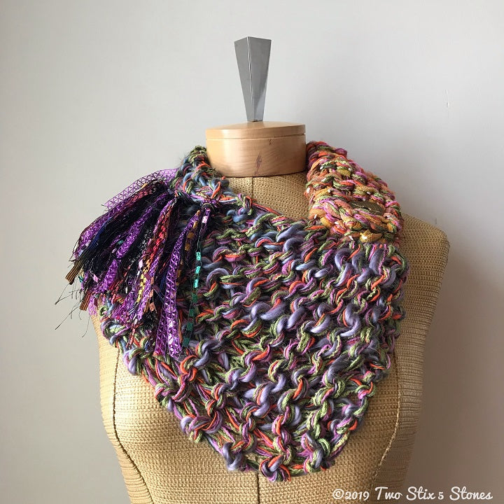 Lavender/Green/Orange Tweed Shawlette w/Fringe