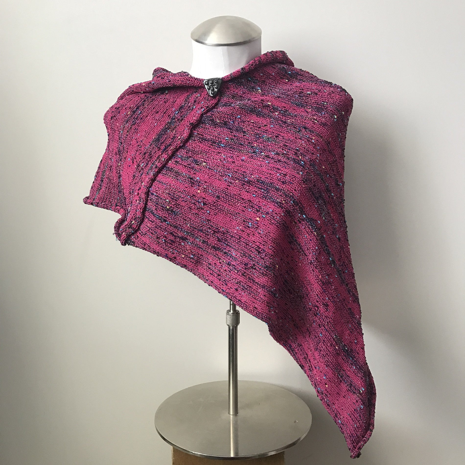 Fine Knit Hot Pink Tweed Shawl w/Ceramic Button, (SH701)