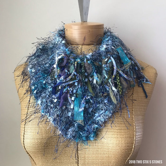 Exotic Blue Tweed Shawlette w/Fringe
