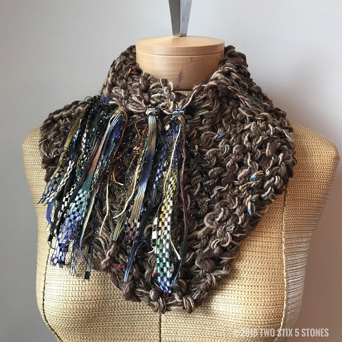 Brown Tweed Shawlette w/Fringe