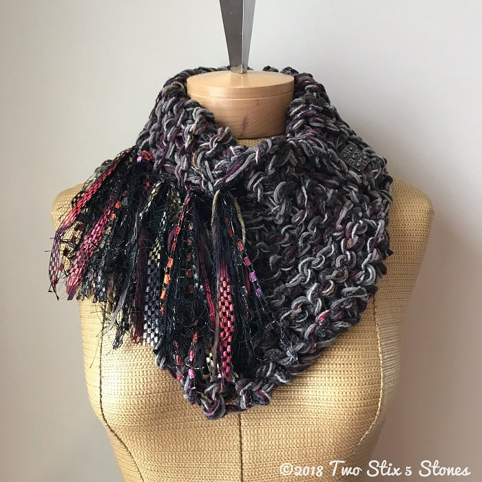 Grey/Brown/Purple Tweed Shawlette w/Fringe