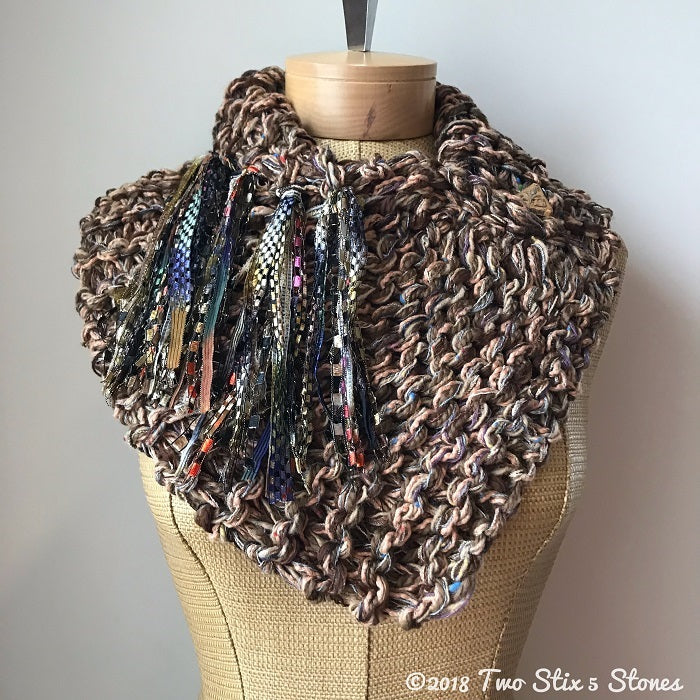 Brown Tweed Shawlette w/Fringe