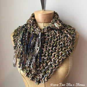 Brown Tweed Shawlette w/Fringe