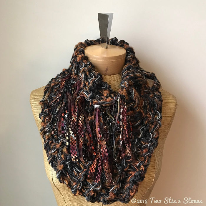 Brown & Rust Tweed Shawlette w/Fringe