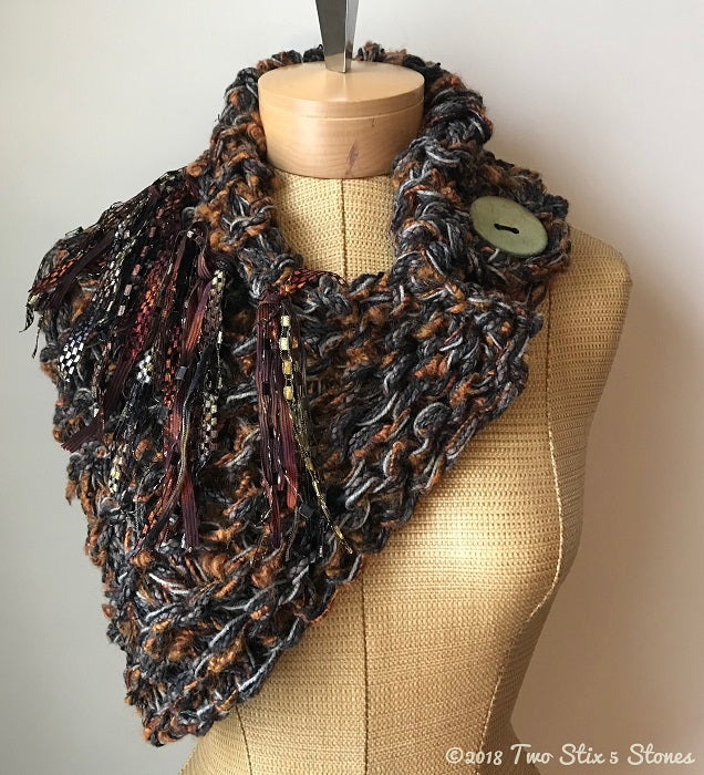 Brown & Rust Tweed Shawlette w/Fringe