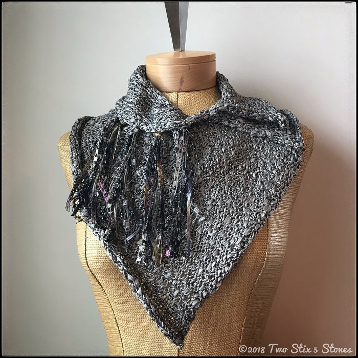 Grey Tweed Shawlette w/Fringe