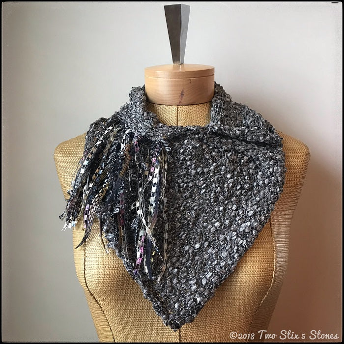 Grey Tweed Shawlette w/Fringe