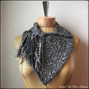 Grey Tweed Shawlette w/Fringe