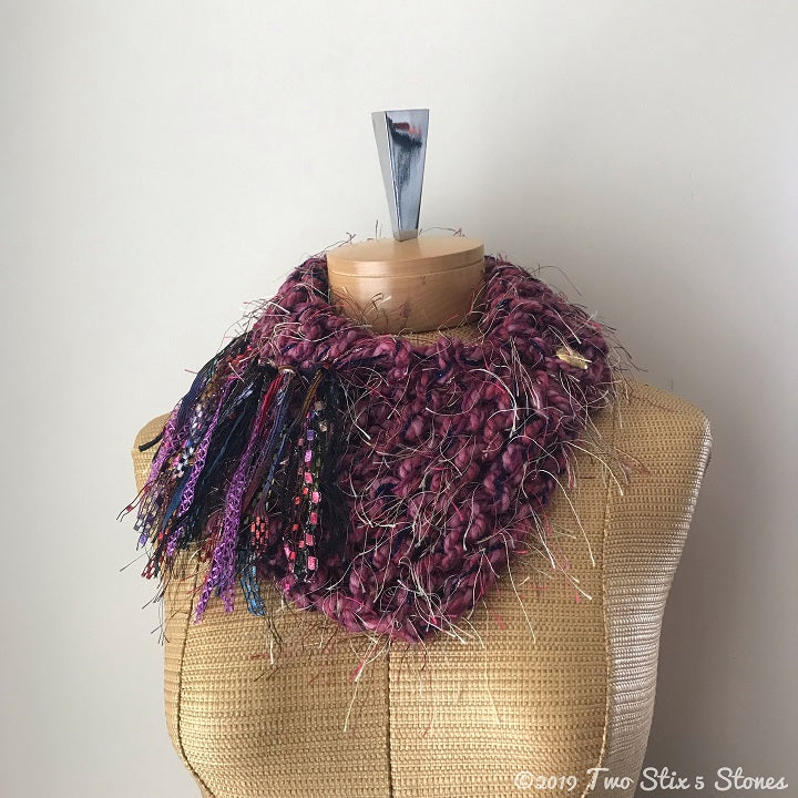 Pink Tweed Shawlette w/Fringe